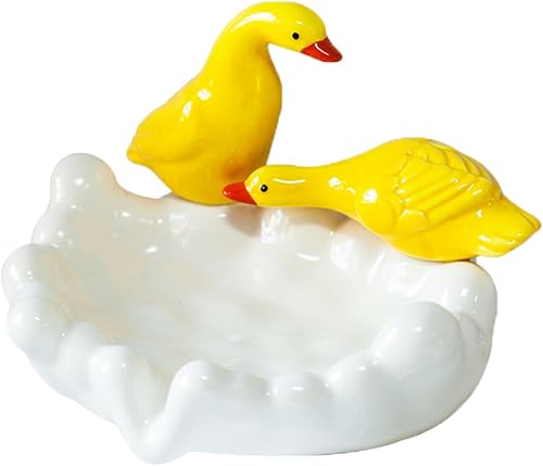 Miniatura 1 de WONIU Jabonera de pato de cerámica, lindo jabonera autodrenante para ducha, baño, cocina, color amarillo