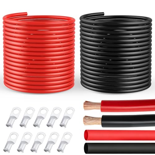 Image of 4 Gauge Wire 4 Awg Battery Cable 20FT Red + 20FT Black, 4AWG Pure Copper Wire for Automotive, Battery, Solar and Generator, 4AWG Welding Cable with Cable Lugs Terminal Connectors and Heat Shrink Tube