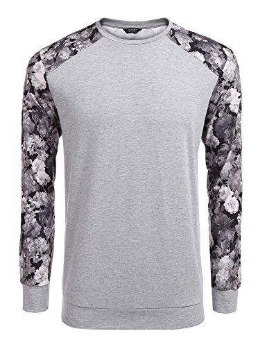 COOFANDY Men's Fashion Floral Long Sleeve Baseball T-Shirts Casual Jersey Sweatshirt(Gray,XXL)