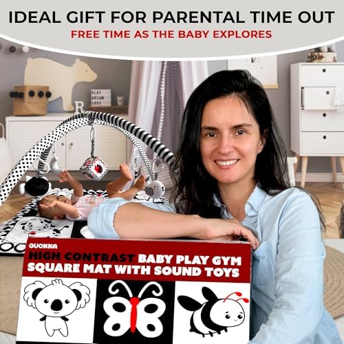 QUOKKA Vine Floor Square Playmat for Babies - Super Soft Black&White Play Mat for Kids Toddlers & Infants - Extra Thick Large Padded Non-Slip Nursery Rug in Contrast Colors - Foldable Playroom Mat