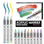 Yolkify Acrylic Paint Pens, 12 Colors Acrylic Markers - Permanent Marker Pens, Direct Liquid Ink for Rock, Glass, Ceramic, Wood, Fabric, Stone Painting