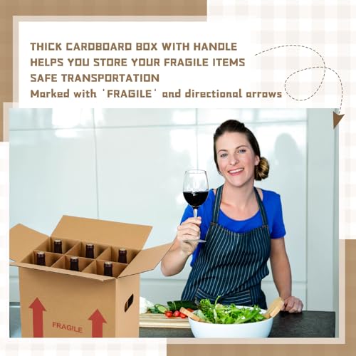 Image of Tatuo 5 Pack Wine Box for Moving, 6 Bottle, with Divider, 13 x 11 x 8 in | Liquor Shipping Packing Box Bulk, Corrugated Cardboard, Reinforced Bottom, Break Resistant, Heavy Duty, Cellar Storage