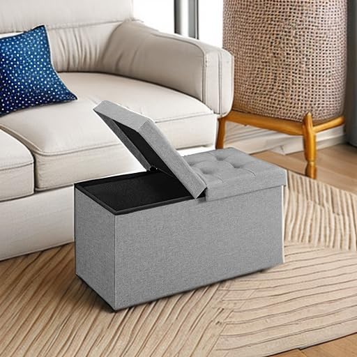 Image of SONGMICS 30 Inches Storage Ottoman, Foldable Bench with Flipping Lid
