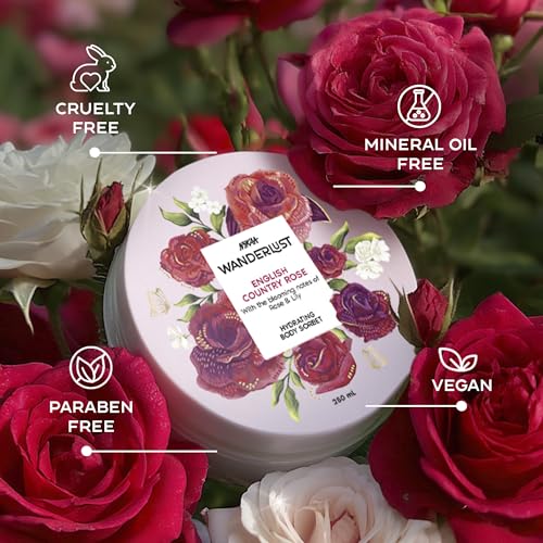 Image of Nykaa Wanderlust English Country Rose Floral Sorbet Body Gel Lightweight Soothing Cooling Hydrating for Women - 250ml Rose & fresh Lilly Perfume | Long-Lasting,Vegan,Paraben‐Free, IFRA Certified