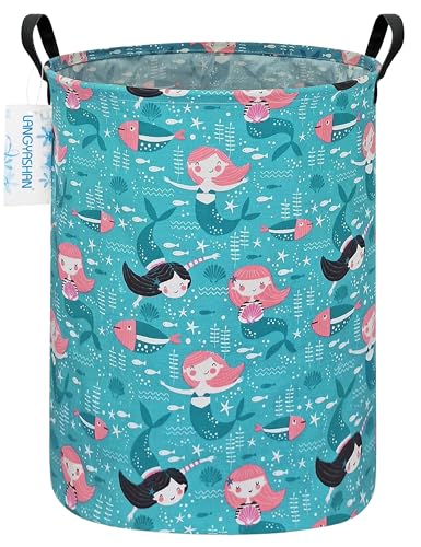 Image of Storage Bin, Canvas Fabric Collapsible Organizer Basket for Laundry Hamper,Toy Bins,Gift Baskets, Bedroom, Clothes,Baby Nursery (Round Mermaid)
