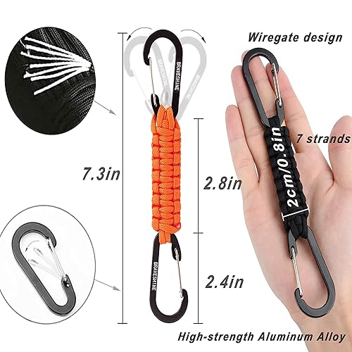Image of BRAVESHINE Paracord Keychain Carabiner Clip, D Ring Lanyard Hanger Stroller Hook for Water Bottle, Key, Backpacks, Men, Women