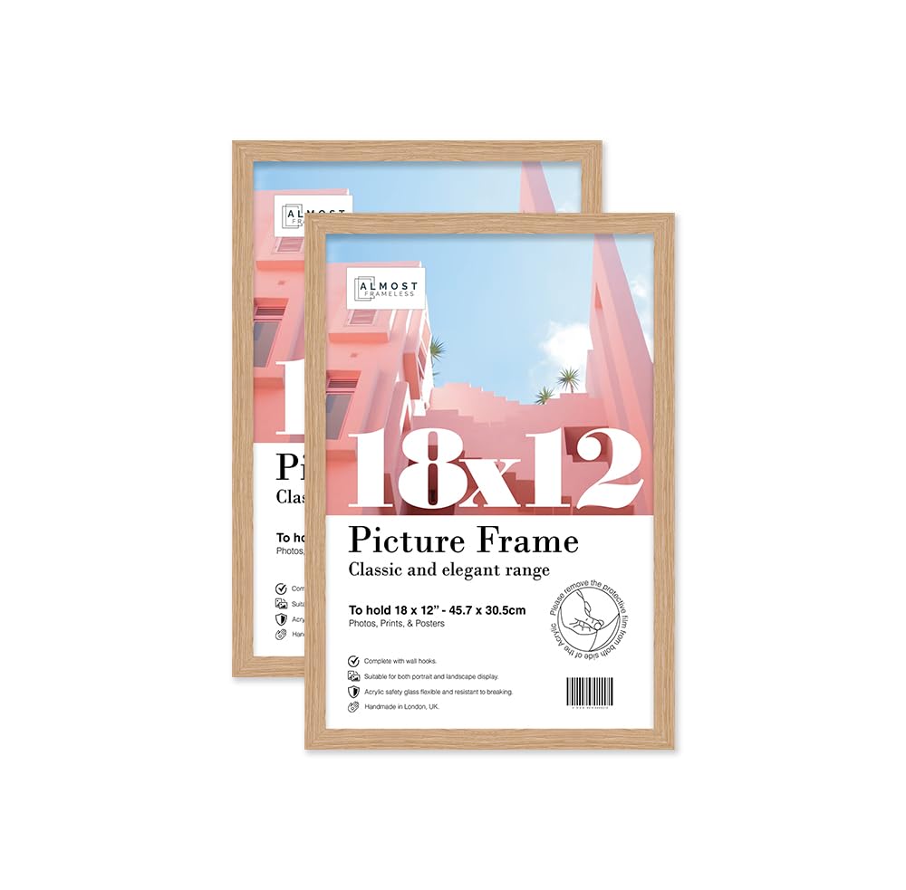 Almost Frameless 18x12 Oak Picture Frame Set of 2, Display 18x12 Picture Gallery Wall, Poster, Photo, Artwork, or Print, Yellow — image 1