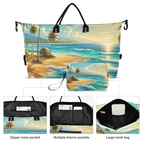 Beach Scene Palm Trees Travel Duffel Bag, Shoulder Weekender Overnight Bags - Large Gym Bag with Wet Pocket2