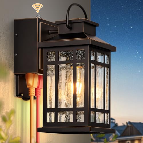 Image of Porch Lights Outdoor with GFCI Outlet, Modern Oil Rubbed Bronze Exterior Lighting Fixtures with Gold Trim, Aluminum Waterproof Outdoor Light Fixtures Wall Mount for Garage, Garden, Entrance