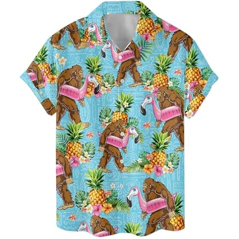 ACEPrints Bigfoot Hawaiian Shirts for Men, Pineapple Bigfoot Hawaiian Shirt, Tropical Sasquatch Casual Button-Down Shirts Short Sleeve 4, XX-Large Cover
