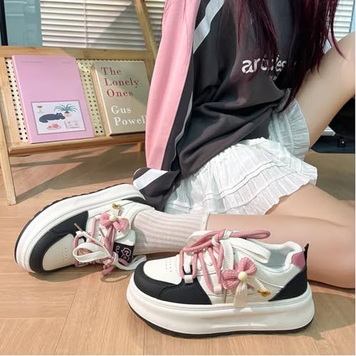 Cute Y2K Chunky Sneakers for Women – Stylish Bow Thick Sole Casual Shoes | White Sneakers4
