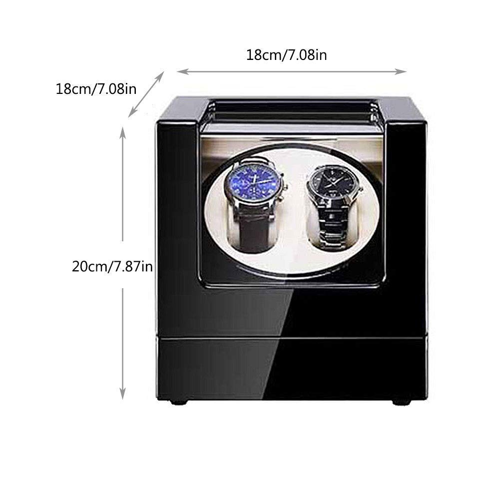 Watch Double Automatic Watch Winder Box LED Switch 5-Speed Adjustment Mode Wooden Luxury Storage Case for 2 Wrist Watches (D)