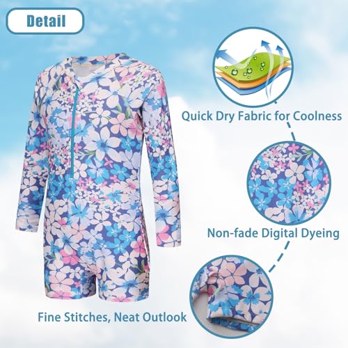 Image of Girls One Piece Rash Guard Swimsuits for Girl Long Sleeve Bathing Suits with UPF 50+ Sun Proctection Sunsuits 3-16 Years