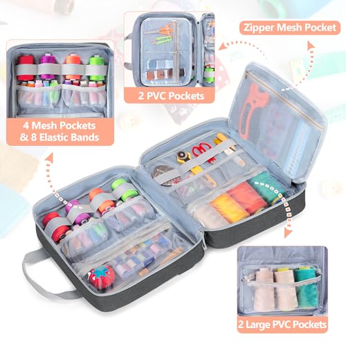 Image of LUXJA Sewing Storage Organizer with Folio Open Design, Sewing Organizer Bag with Versatile Pockets for Sewing Kits, Gray