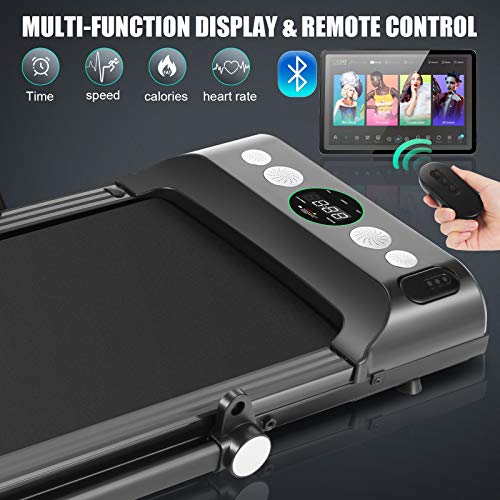 image for SYTIRY 2-in-1 Foldable Treadmill, Home Treadmill with LED Screen and B