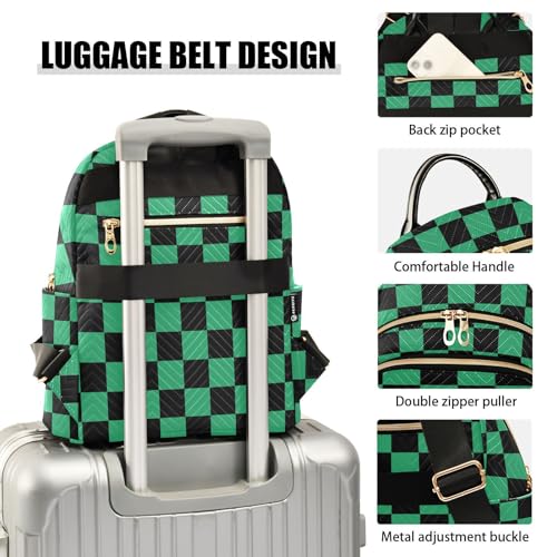 Image of ALAZA Black Green Checkered Plaid Women Backpack Purse Ladies Fashion Shoulder Bag Daypack Travel Bag 10L