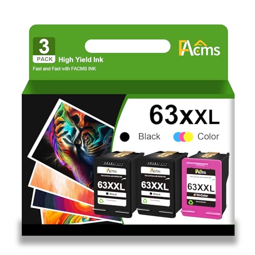 3 Pack 63XXL Ink Cartridges Balck and Color Combo Pack Replacement for HP 63XL 63 XL Ink Cartridges Work with Officejet 3830 4650 4652 4655 5200 5255 (2 Black,1 Tri-Color) -  JonInk, FA-63XL-2B1C