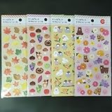 にっぽんのかわいいシール 和紙素材 紅葉 秋の花 秋の味覚 文鳥と金木犀 ４点