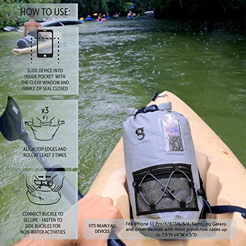 geckobrands Hydroner 20L Bolsa seca impermeable mochila – Bolsa ligera con cierre enrollable y funda transparente para teléfono para actividades al aire libre miniatura 4