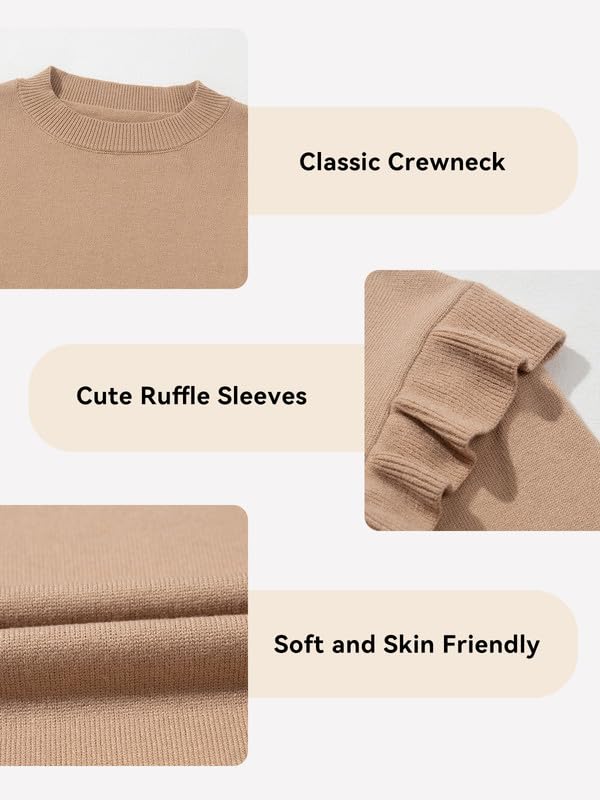 Girls Sweaters Cute Crewneck Ruffle Long Sleeve Knit Pullover Sweater Tops 6-15 Years4