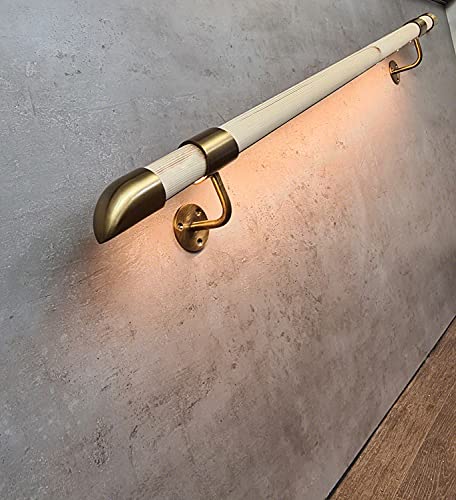 LED Handrail Kit Lighting Pine Mopstick Banister with Antique Brass End Caps and Brackets (Warm White LED)