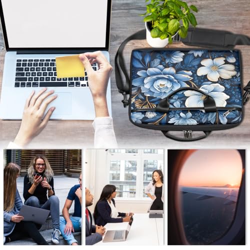 Bolsa para portátil con diseño floral azul 15 pulgadas miniatura 6