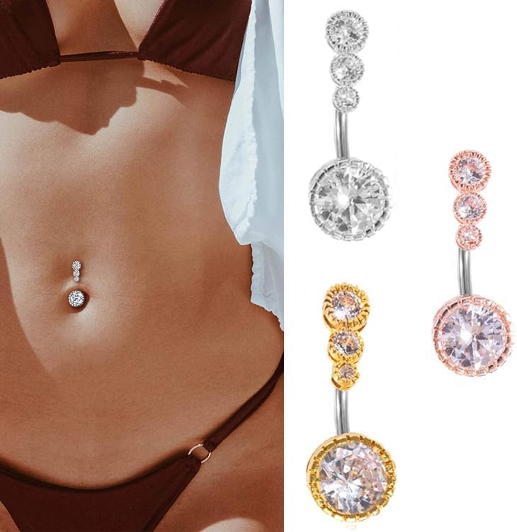 POYAMUSE 14G Belly Button Ring 316L Stainless Steel Navel Piercing Jewelry with Cubic Zirconia - Image 8