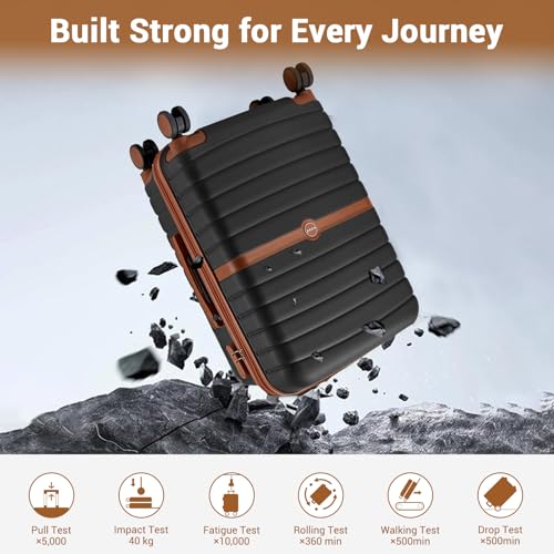 Kono Expandable 3 Piece Luggage Sets with Spinner Wheels, Lightweight PC+ABS Hardside Travel Rolling Suitcases Sets 20in 24in 28in Luggage for Men Women, Black/Brown by Kono - Used condition - Image 4