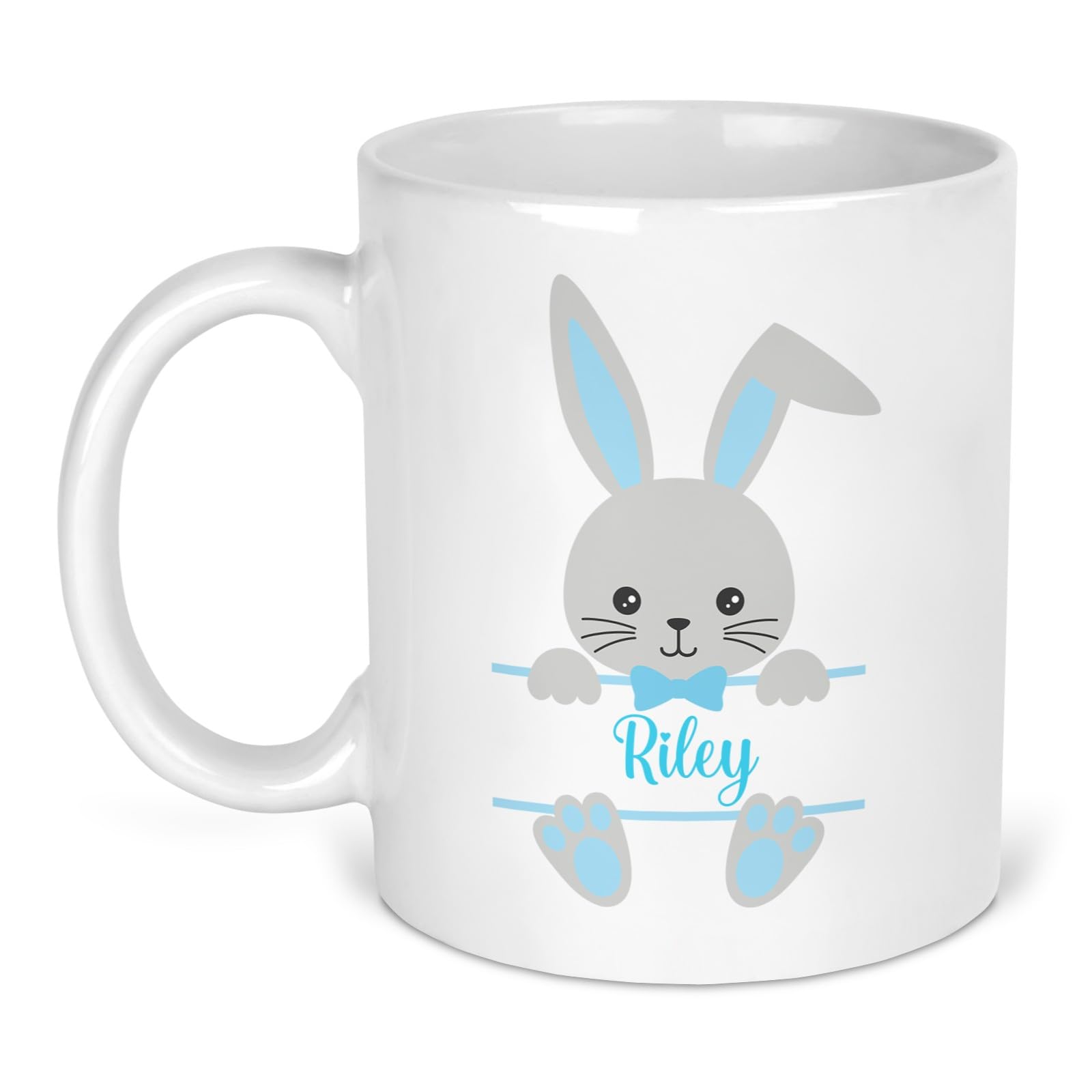 Personalised Easter Bunny Ceramic Mug 11 oz Cute Rabbit Design Kids Name Cup Blue or Pink (Ceramic, Blue)