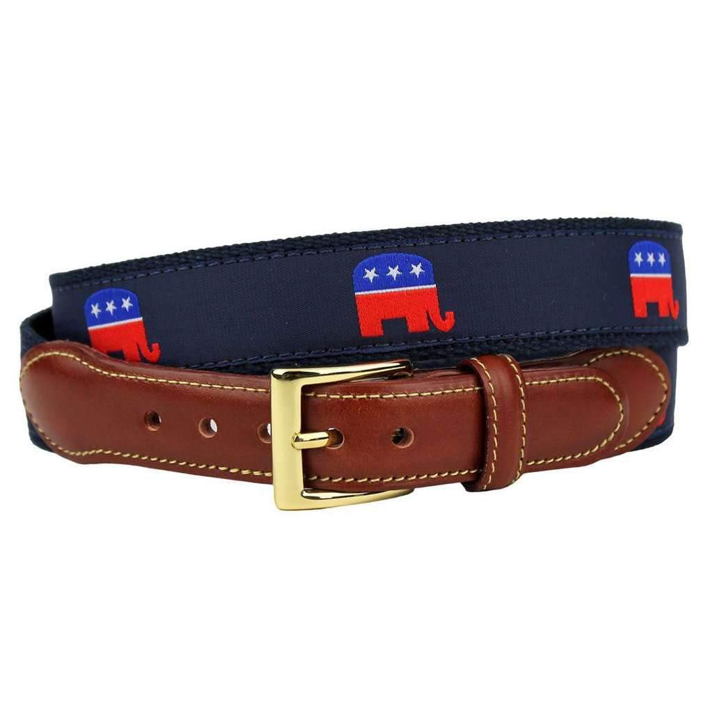 COUNTRY CLUB PREP GOP Elephant Leather Tab Belt in Navy on Navy Canvas