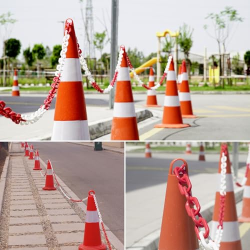 Piuluvor® 10M Absperrkette Rot Weiß Kunststoff Kette Absperrung 6mm Stärke Kunststoffkette zum Absperren von Flächen, Gut Sichtbar, Stabil und Handlich