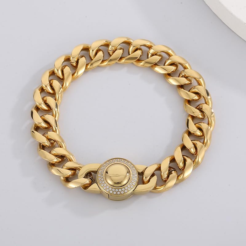 13mm Miami Cuban Link Bracelet for Men - 18K Gold/Silver Sturdy Stainless Steel Link Bracelet for Dad Boyfriend Husband Hip Hop Jewelry - Image 2