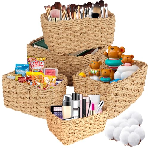 WUSUPU Panier Rangement en Tissée en Corde de Papier 5PCS,Boho Paniers de Décoration,Panier de Rangement Empilable,Pour le salon,la chambre à coucher,la...