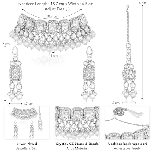 Image of Peora Crystal Faux Pearl Kundan Necklace & Jewellery Set Gift for Women