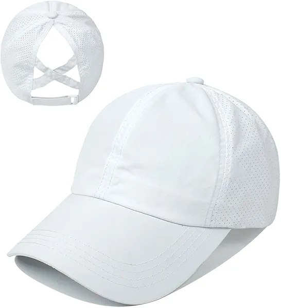 Cross Hat Womens Baseball Cap -Cross Ponytail Hat Baseball Cap White