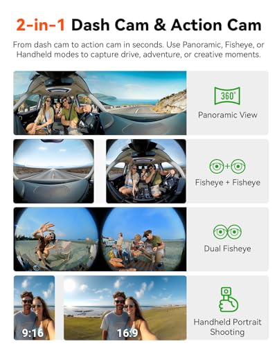 Image of Vantrue E360 ACE All Channel Dash Cam, 585, STARVIS 2, Front Inside Rear Full Coverage Dashcam with Selfie Stick Tripod, Fisheye, Dual IR Night Vision, Action Camera, Voice Control, GPS, Support 1TB