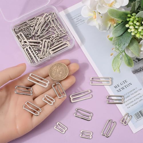 GORGECRAFT 60Pcs 3 Sizes Metal Bra Strap Hooks Alloy Swimsuit Clips Replacement Adjustable Slide Hook Clasp for Bathing Suit Tops Lingerie Bikini Halter Dress Sewing Platinum 24mm 19mm 11mm - Image 3