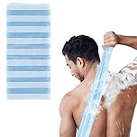 Sibba 1 PC Back Scrubber Cloth Loofah Shower Exfoliating Body Foot Scrub Brush Cleaning Shower Washer Towel Exfoliator Long Handle Hand Wash Massage Bar Soap Foams Up Bath(Blue)