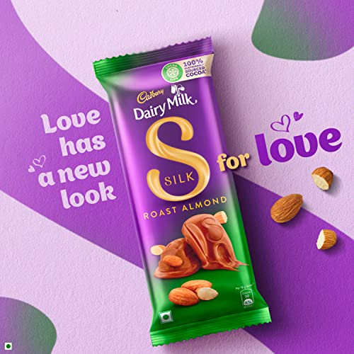 Image of Cadbury Dairy Milk Silk Roasted Almonds Chocolate Bar, 143g (Pack of 3) & Dairy Milk Silk Roast Almond with Whole Nuts Chocolate Bar, 58g - Pack of 8