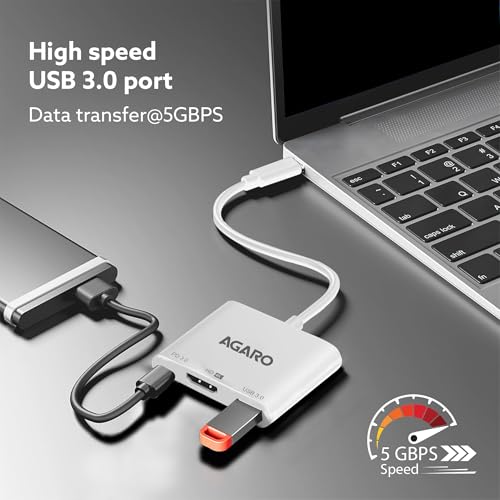 Image of AGARO 3-in-1 USB Type-C to HDMI Multi-Port Hub, 4K HDMI Output, USB 3.0 High-Speed Data Transfer, Type-C PD Fast Charging, Compatible with MacBook, Laptop, Tablet, Smartphone & All Type C Devices