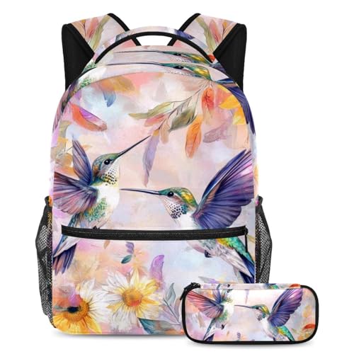 Sac à dos d'école colibris et trousse assortie pour la rentrée des classes