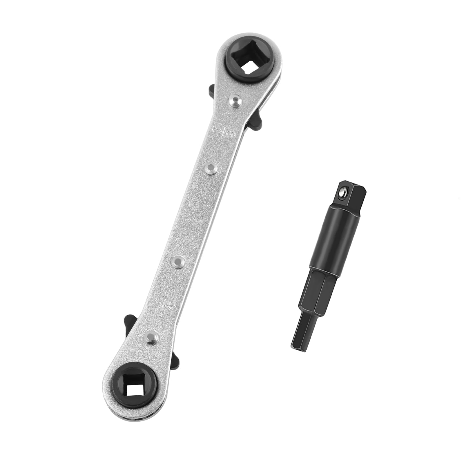 Funnytek HVAC Service Wrench with Hexagon Bit Adapter Tool Kit for Air Conditioner Refrigeration Equipment Repair 3/16” 3/8” 5/16” 1/4” Reversible