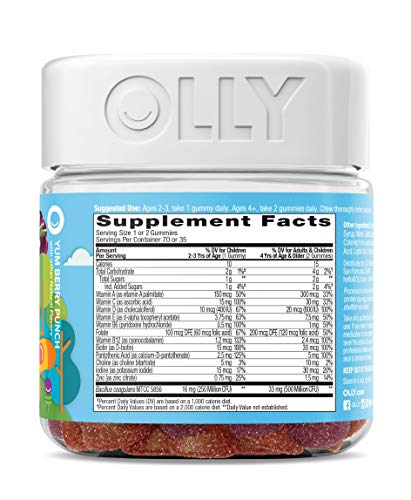 Olly Kids Multivitamin + Probiotic Gummy, Vitamins A, C, D, E, B, Zinc, Probiotics, Chewable Supplement, Berry Flavor, 70 Count (3 Pack) #TOP2