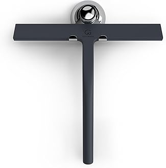 GÜTEWERK shower squeegee black 9 in - incl. chrome suction cup hook - stainless steel core - silicone rubber squeegees for bathroom cleaning - window screen wiper cleaner glass scraper blade showers