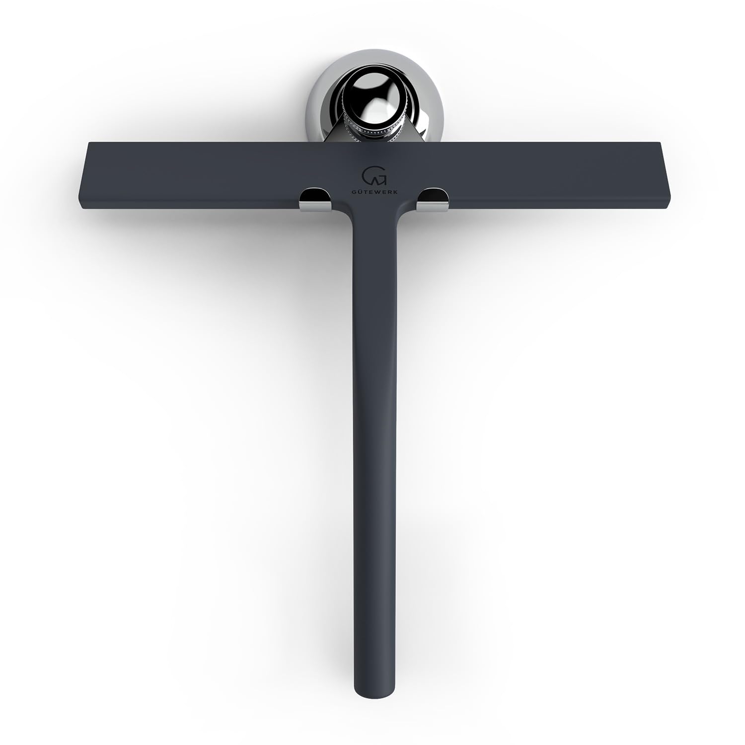 GÜTEWERK shower squeegee black 9 in - incl. chrome suction cup hook - stainless steel core - silicone rubber squeegees for bathroom cleaning - window screen wiper cleaner glass scraper blade showers