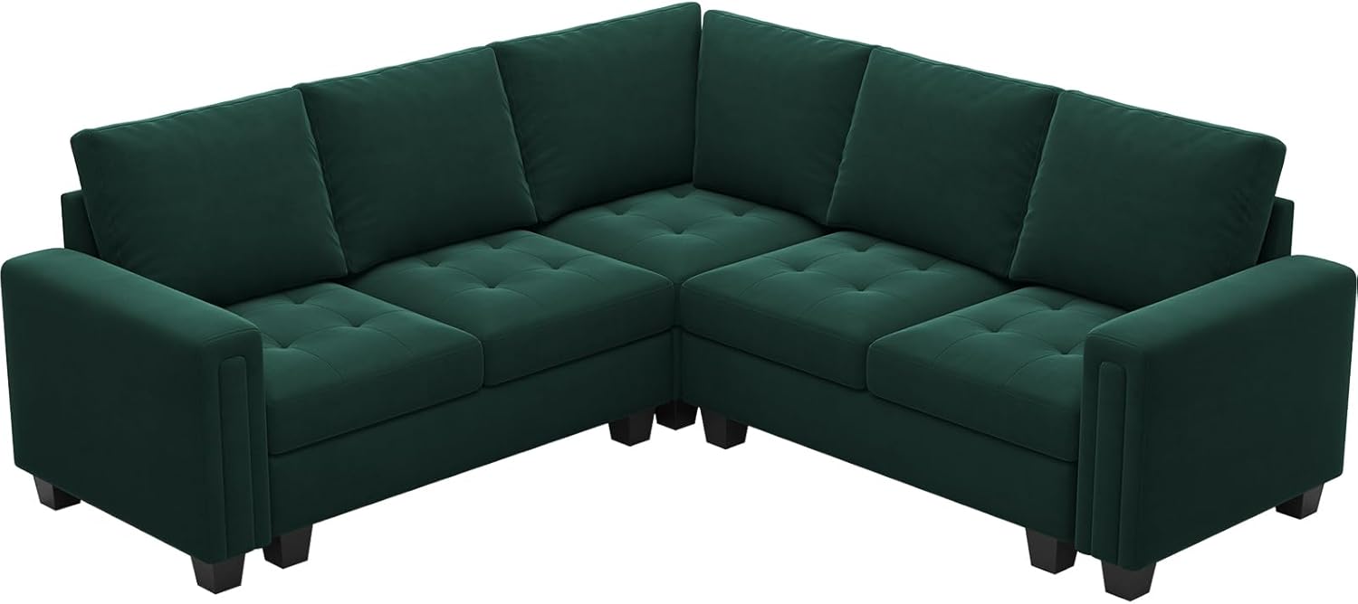 Belffin Velvet Modular Sectional Sofa Convertible Sectional Sofa Couch with Reversible Chaise L Shaped 4 Seater Corner Sofa Couch Green