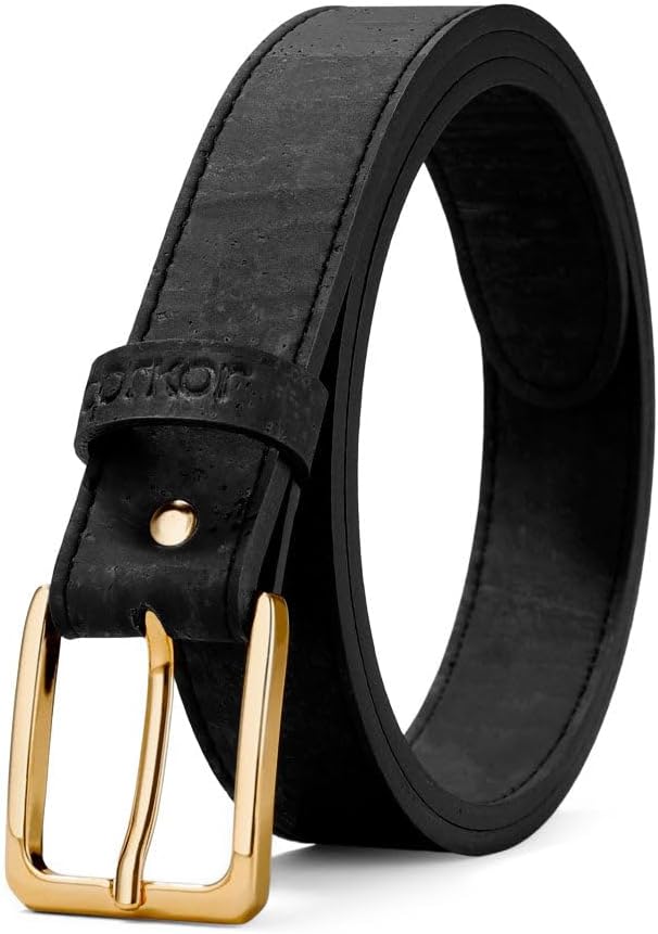 Corkor Women's Cork Belt 1 1/8" – Brown & Black Strap with Silver & Gold Nickel-Free Buckle, Vegan Leather Alternative