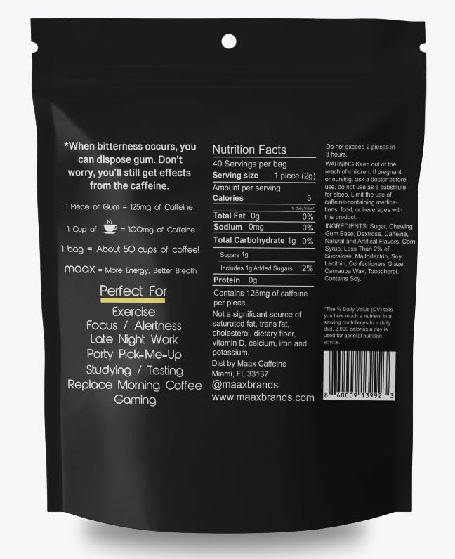 Chicle Energético Maax con Cafeína, Sabor Mango Tropical, 40 Unidades miniatura 3