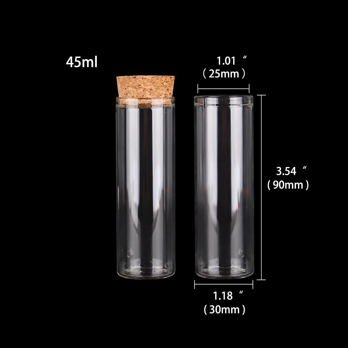 probówki ze szkła borokrzemowego, Szklane probówki z korkami, 12 szt., 15-60 ml, wiele rozmiarów, do majsterkowania(45ml)