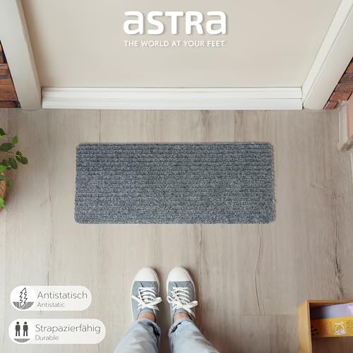 Astra Fußmatte innen Silber Schmutzfangmatte rutschfest – Türmatte 25x60 cm wasserabweisend – Rib Line strapazierfähiger Fußabtreter antistatisch
